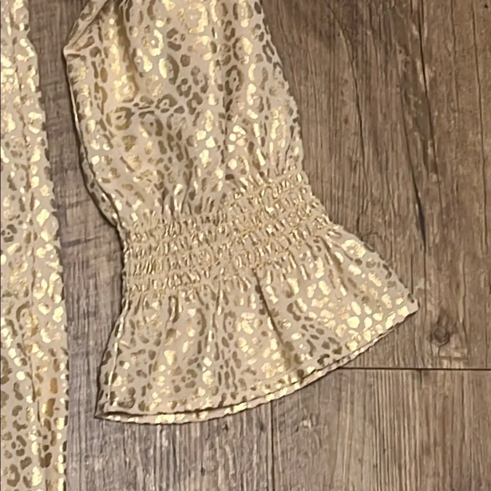 MICHAEL Michael Kors Gold Leopard Sailor Collar Ruffled Blouse w/Flare Sleeves 💛 - Picture 8 of 12